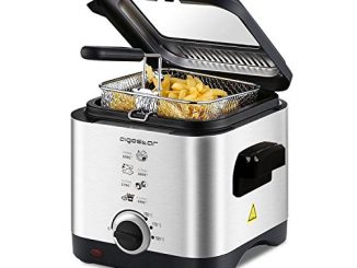 Aigostar Fries 3000041zd Friteuse Compacte 100% Sans Bpa Avec Grande Fenetre De Vue Et Controle De La Temperature. Acier Inoxydable De Type 304. 900w, Capacite De 1,5l. Design Exclusif