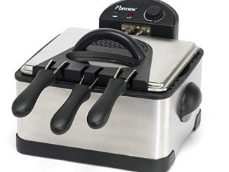 Bestron Friteuse Familiale Avec Zone Froide, 3 Paniers, 4 Litres, Capacité De 1,5 Kg/2x750 G De Friture, Fenêtre De Visualisation, 2000 W, Acier Inoxydable