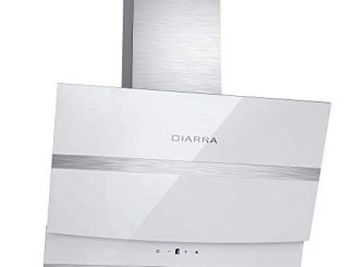 Ciarra Hotte De Cuisine En Verre Blanc Avec Extracteur 750 M³/h 60 Cm Recyclage Led Affichage Touch Control, Filtre à Charbon Cbcf003