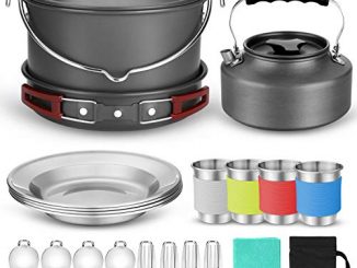 Odoland Multi Pcs Kit De Casseroles Camping, Ustensiles De Cuisine À Suspendre En Alliage D'alu, Légère, Durable Et Compact Avec Tasse, Fourchette Et Cuillère Pour Randonnée/outdoor/pique Nique
