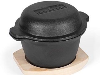 Rustler Petit Faitout Avec Couvercle En Fonte Et Plateau En Bois Pour Servir | Marmite Avec Poignées Pratiques Diamètre : 12 Cm Pour Barbecue, Four, Feu Et Cuisinière Noir