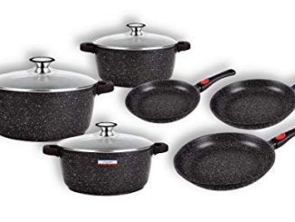 Cflagrant® Batterie De Cuisine Façon Pierre 15 Pcs 3 Poêles 20/24/28 Et 3 Faitout 20/24/28 Tous Feux Dont Induction Sans Pfoa Cuisson Sans Matière Grasse Revêtement Greblon C3+ Technologie Allemande