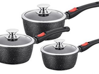 Kamberg 0008039 Set 3 Casseroles 16 / 18 / 20 Cm Manche Amovible Fonte D'aluminium Revêtement Type Pierre Couvercle En Verre Tous Feux Dont Induction Sans Pfoa