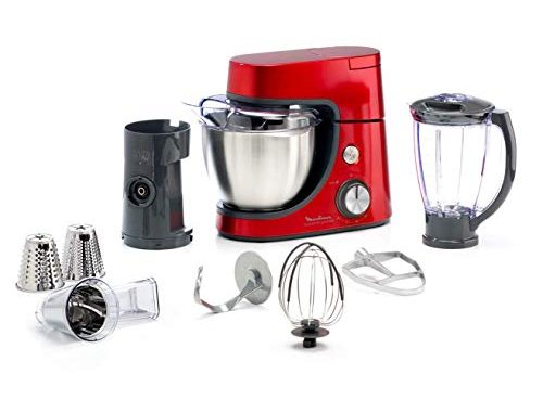 Moulinex Qa512g10 Robot Pâtissier Masterchef Gourmet Avec Blender Découpe Légumes 8 Vitesses Pulse Pétrin Fouet Flex Batteur Électrique 1100w Cuisine Rouge