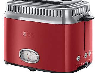 Russell Hobbs 21680 56 Toaster Grille Pain Retro, 3 Fonctions, Température Ajustable, Réchauffe Viennoiserie, Design Vintage Rouge