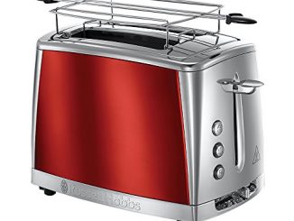Russell Hobbs 23220 56 Toaster Grille Pain Luna, Cuisson Rapide, Contrôle Brunissage, Chauffe Viennoiserie Rouge